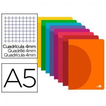 Libreta liderpapel 360 con tapa de plástico resistente, tamaño A5, 48 hojas de 90g/m2 cuadriculadas de 4mm con margen en colores surtidos