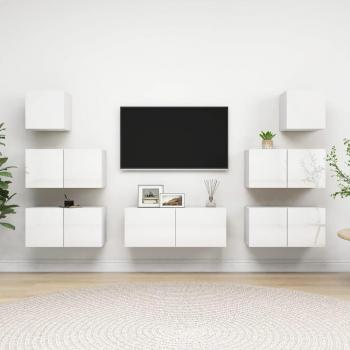 Set de muebles de salón TV 7 piezas madera ingeniería blanco brillo 80 x 30 x 30 cm
