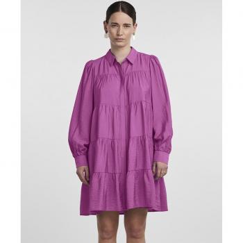 Yas - Vestido camisero corto, vestido de mujer, corte corto, estilo casual, tejido ligero, botones frontales, manga corta