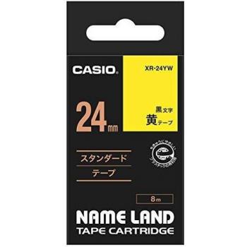 Cinta de Etiquetado Casio XR-24YW1, 24mm, Negro sobre Amarillo, Auto-Adhesiva, 8m