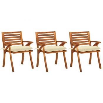 VidaXL Sillas de comedor jardín con cojines 3 uds madera maciza de acacia