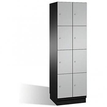 Armario de compartimentos bajo llave Cambio C+P, 4 compartimentos, puertas de acero, color gris oscuro y aluminio blanco