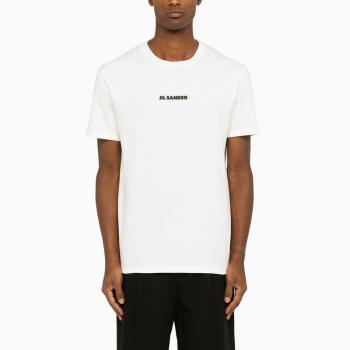 Jil Sander Men's Porcelain Cotton T-Shirt With Logo in White | Size XL