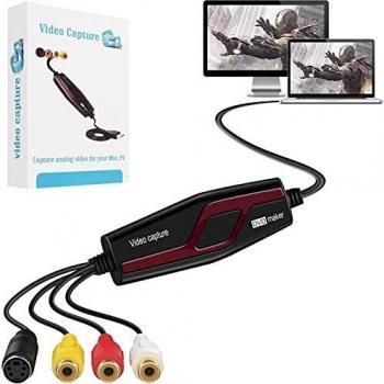 DIGITNOW!Capturadora de vídeo USB,Convertidor de Hi8 VHS a DVD Digital, Digitalizadora de vídeo para Mac Windows, Tarjeta de Captura de Video con Adaptador Scart / AV