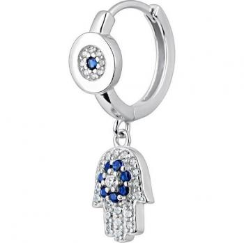 Ear Candy - Piercing aro Hamsa de plata bañada en rodio