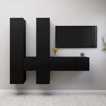 Juego de muebles para TV 7 piezas de madera negra multicapa
