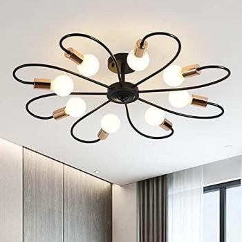 Qcyuui 8-Light Semi Flush Ceiling Light, Modern Sputnik Chandeliers Mid-Century Metal Pendant Lighting, Industrial Vintage Ceiling Lamp Fixture for Kitchen Dining Living Room Bedroom