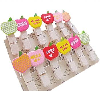 Cosanter Un Cuerda de Yute Y 12 Pinzas de Madera de Diseño de Manzana para Colgar Fotos