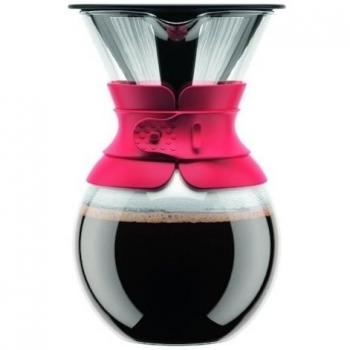 Bodum Pour Over - Cafetera de goteo con filtro dorado, 1 l, 34 oz, color rojo