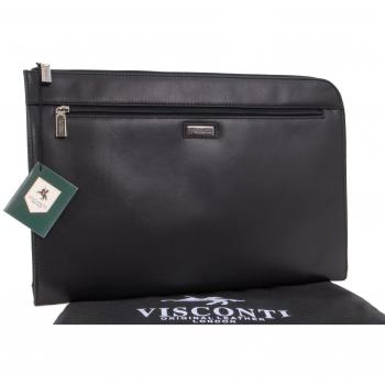VISCONTI - 18238 - Carpeta portadocumentos A4, cierre con cremallera - Cuero - Negro