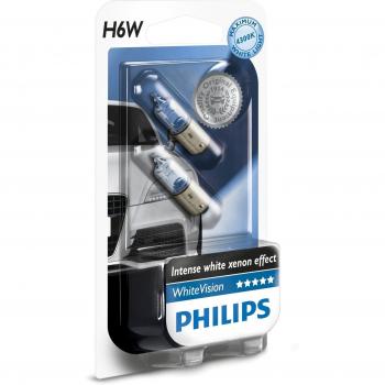 Philips 12036WHVB2 WhiteVision Señalización e Iluminación Interior Convencional, Efecto Xenón, 3100 K, H6W, 12 V, 6 W, Color Blanco Intenso