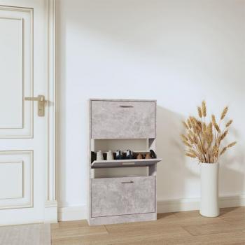 Zapatero VidaXL Madera Contrachapada Blanco Brillante, Roble y Gris Hormigón, Dimensiones 59x17x108 cm