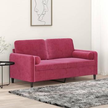 Sofá de 2 plazas con almohadas de terciopelo vino tinto 140 cm