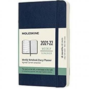 Agenda Moleskine 18 Meses Semana Vista Pocket Tapa Blanda Azul Zafiro 2021-2022