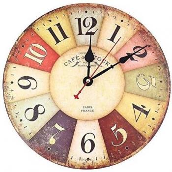 Soledi Reloj de Pared de Cuarzo Estilo Toscano Vintage Francesa Paris Reloj de Madera 30 cm