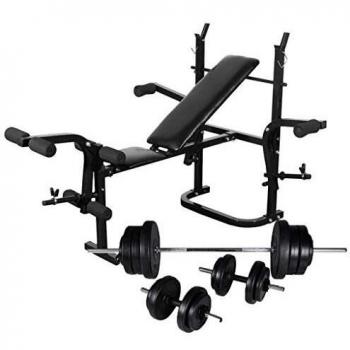 vidaXL Banco Soporte Barras Mancuernas 60,5 kg Musculación Pesas Entrenamiento