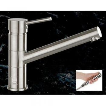 Grifo para fregadero con ducha de caño giratorio en acero inoxidable acabado