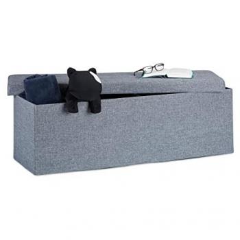 Baúl Plegable de Almacenamiento Grande, Lino, Gris Oscuro, 38 x 114 x 38 cm