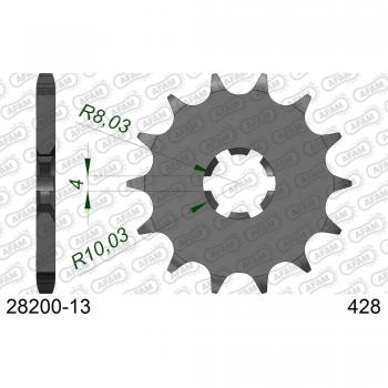 Piñón de acero Afam 428 para moto, 13 dientes, compatible con RM 80/85