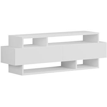 Mesa de TV Blanco 42x125x32 con Tres Niveles y Puertas Abatibles