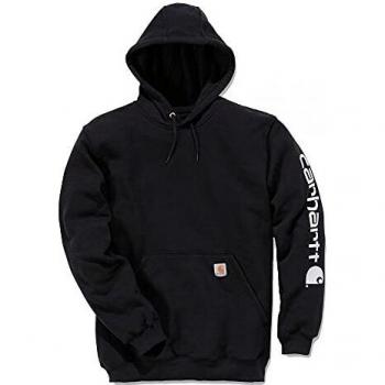 Carhartt WIP Men's Polycotton Stretchable Sleeve Logo Hooded Sweatshirt - Black, Size: 38/Regular