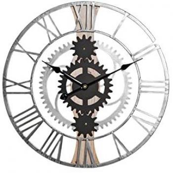 Reloj de Pared DKD Home Decor Plateado Negro MDF Hierro Engranajes Loft (60 x 4 x 60 cm)