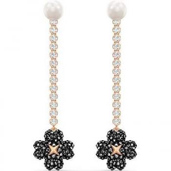 Swarovski Pendientes Latisha, negro, baño tono oro rosa