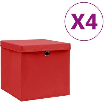 Cajas de almacenaje con tapas 4 uds rojo 28x28x28 cm