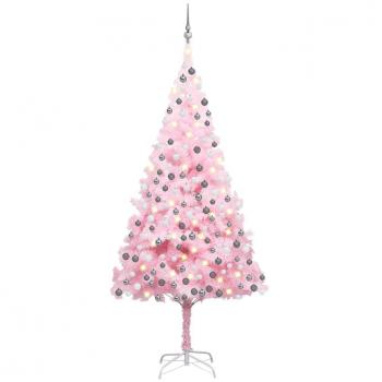 vidaXL Artificial Pre-lit Christmas Tree with Ball Set Pink 210 cm PVC