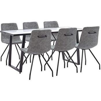 vidaXL Juego de Comedor 7 Piezas Cuero Sintético Mobiliario Hogar Decoración Casa Robusto Duradero Resistente Funcional Práctico Útil Gris Oscuro