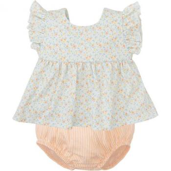 Conjunto de bebé niña: Jesusito de flores y bloomer de rayas en color naranja