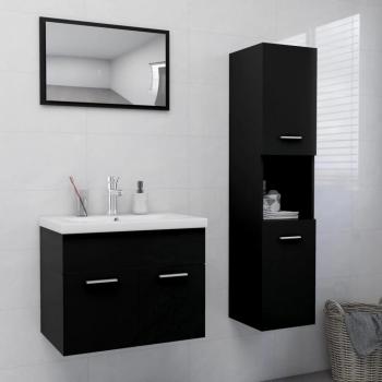 Conjunto de muebles de baño negro en aglomerado con diseño moderno, incluye lavabo integrado, estante y armario, fabricado en madera de ingeniería para mayor durabilidad