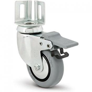 Rueda Giratoria con Freno para Mobiliario Auxiliar, RUEDAS ALEX, BH PGI, Fijación de Placa Angular, Aro de Goma, Ø 80 mm