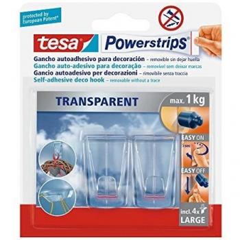 tesa 58813-00002-00 58813-00002-00-Powerstrips PS Transparent Deco Hook L, Set de 2 Piezas
