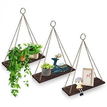 AGSIVO Baldas Flotantes, Estante de Pared Decorativa de Techo con Fijación de Cuerda De Madera Estilo Nórdico