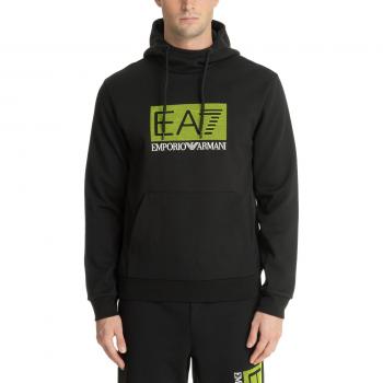 Emporio Armani EA7 Black Patterned Hoodie with Hood, Logo, and Pocket for Male, Size: M