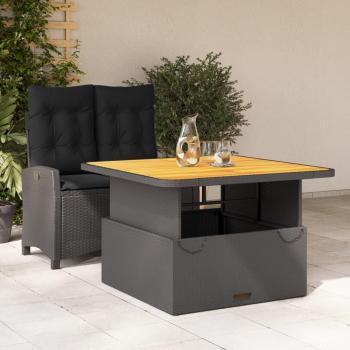 2-Piece Black Poly Rattan Garden Dining Set with Cushions