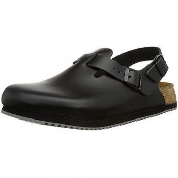 Birkenstock Tokio Professional Unisex Clogs - Black Leather Adjustable Buckle Sandals, Size 5 US / 38 EU