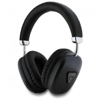 Auriculares Bluetooth 5.3 Guess Saffiano Cuero PU Negro con Logo Triangular y Autonomía de 32h