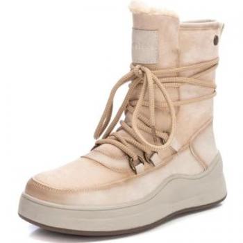 Botines de Piel Beige para Mujer con Doble Suela, Cordones y Cierre de Cremallera - Modelo REFRESH 172119