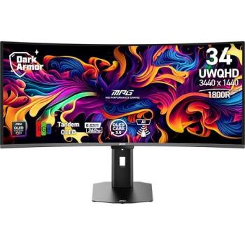 Monitor de Juego Curvo MSI MPG 341CQRDE QD-OLED 34 UWQHD 3440 x 1440, 360Hz, Adaptive-Sync, HDMI/DP/USB-C (98W PD)
