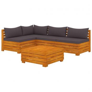 Muebles de jardín 5 piezas con cojines de madera maciza de acacia