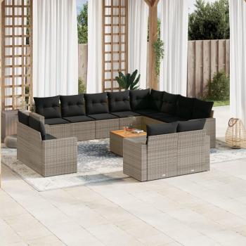 13-Piece Grey Poly Rattan Garden Sofa Set with Cushions