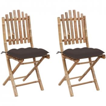 Folding Garden Chairs Set of 2 with Cushions Bamboo