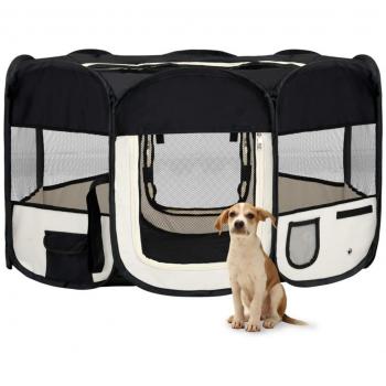vidaXL Foldable Dog Playpen with Carrying Bag Black 145x145x61 cm
