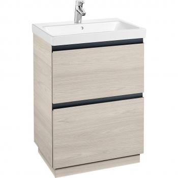 Mueble de baño Roca Lander con 2 cajones y lavabo, color Fresno nórdico, medidas 600 x 460 x 865 mm