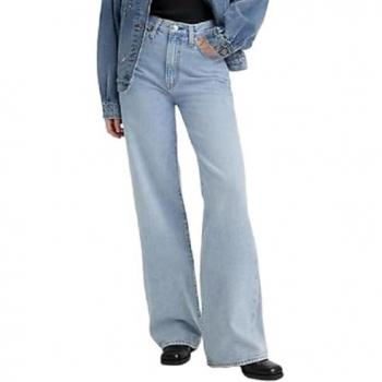 Vaquero de mujer Levi's Ribcage Wide Leg azul casual 2024, algodón denim