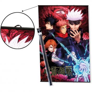 Pack Colgador con Póster Jujutsu Kaisen - Incluye colgador de pared y póster de alta calidad, diseño exclusivo de Jujutsu Kaisen, tamaño estándar para decoración, fácil instalación