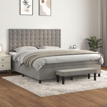 Cama box spring suave con colchón de terciopelo gris claro 160x200 cm