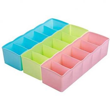 Weimay Caja de Almacenamiento Multi-función Cinco Grid Ropa Interior de plástico calcetín Separadores Organizador de la Caja de Escritorio Cajón Armario Organizador 3pcs